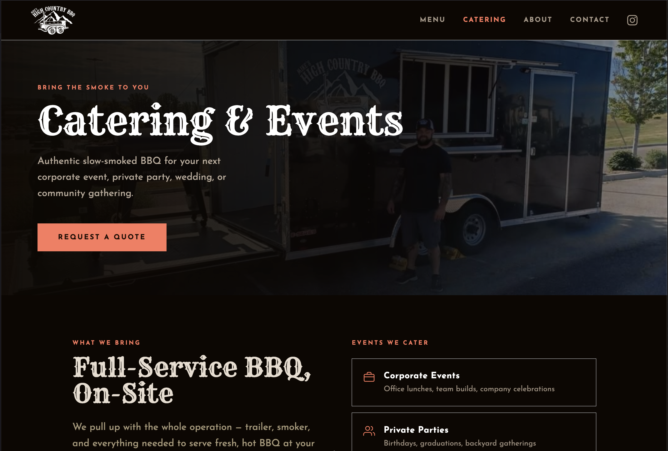 High Country BBQ catering page